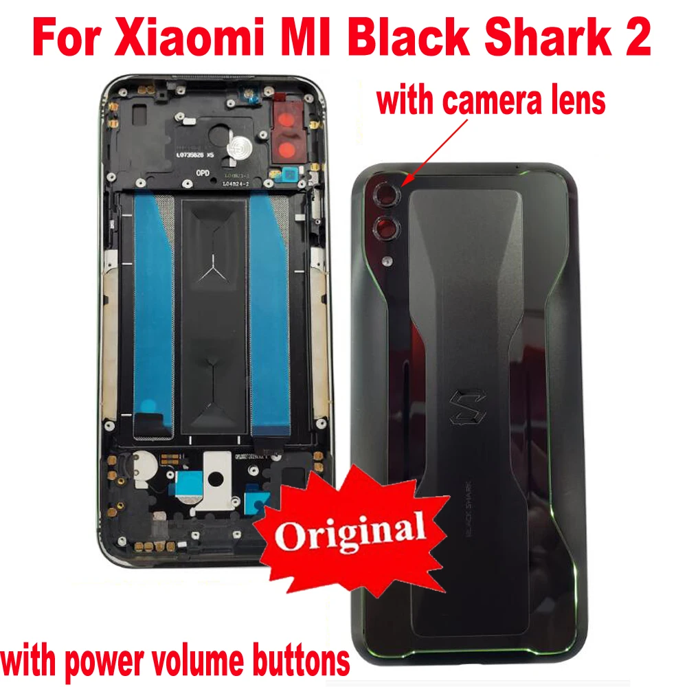 

Оригинальная лучшая задняя крышка батарейного отсека задняя крышка корпуса + стеклянная линза для камеры боковые кнопки для Xiaomi Black Shark 2 SKW-H0