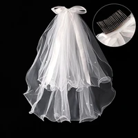 2021 elegant short pearl bridal veil with comb women child wedding veil white ivory 2 layers 60cm