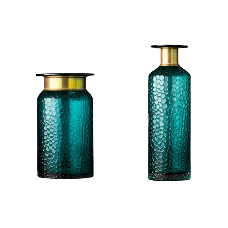 

2PC Modern Nordic Glass Gold Concave Snake Flower Vase Living Room Flower Arrangement Hydroponics Home Decoration, C & A