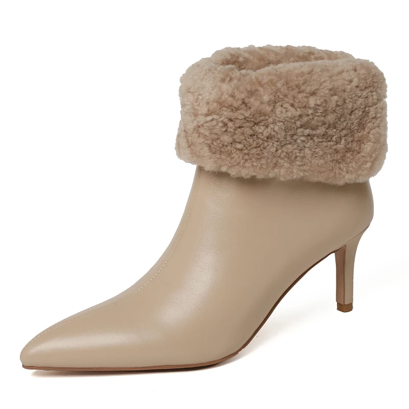 

Женские Ботинки на каблуке с котятами, шерстяные кожаные женские короткие ботинки, женская зимняя теплая Модная женская обувь, новинка 2021
