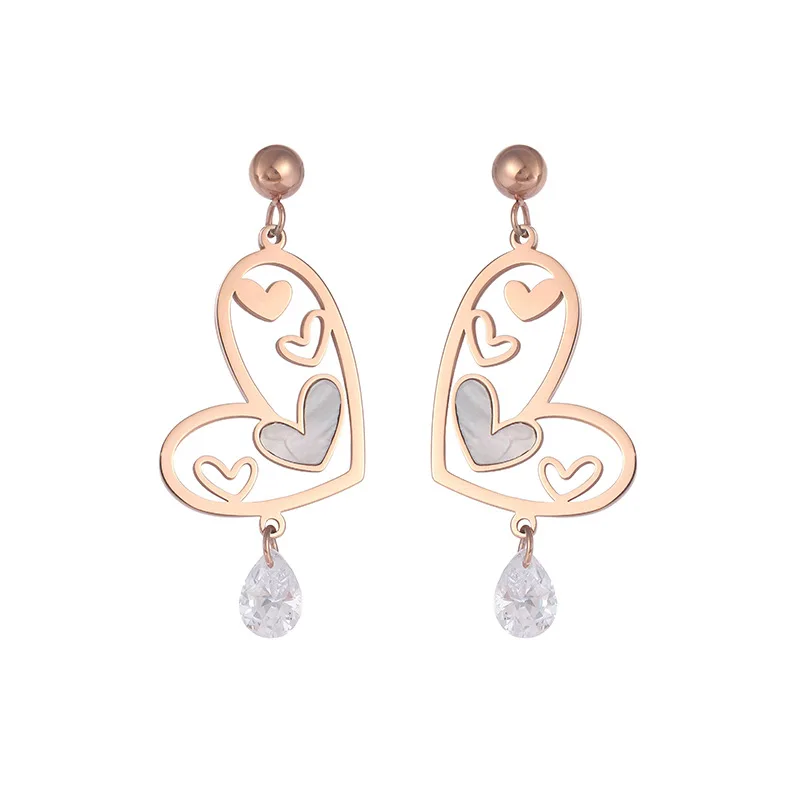 

New Product Hot Sale French Palace Style Elegant Retro Hollow Love Shell Temperament Water Drop Zircon Earrings
