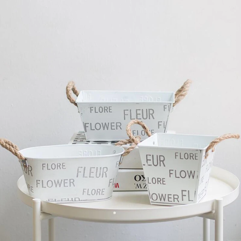 Винтажный Железный белый цветочный горшок настольная ваза для цветов