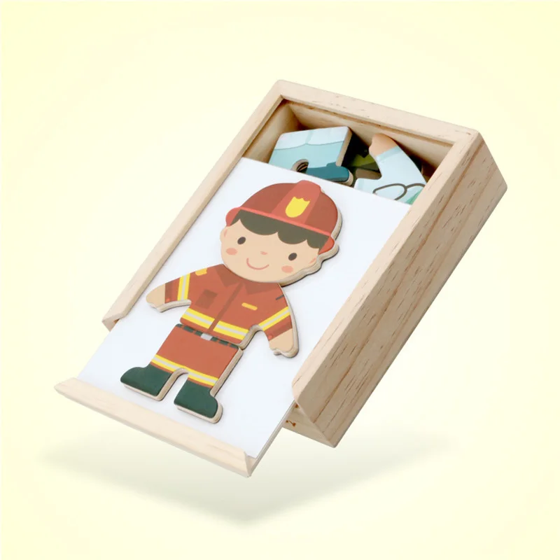 

Baby Kids Changing Clothes Wooden Puzzle Box Cartoon Doctor Soldier Bear 3D DIY Wood Jigsaw Children Educational Toys Gift