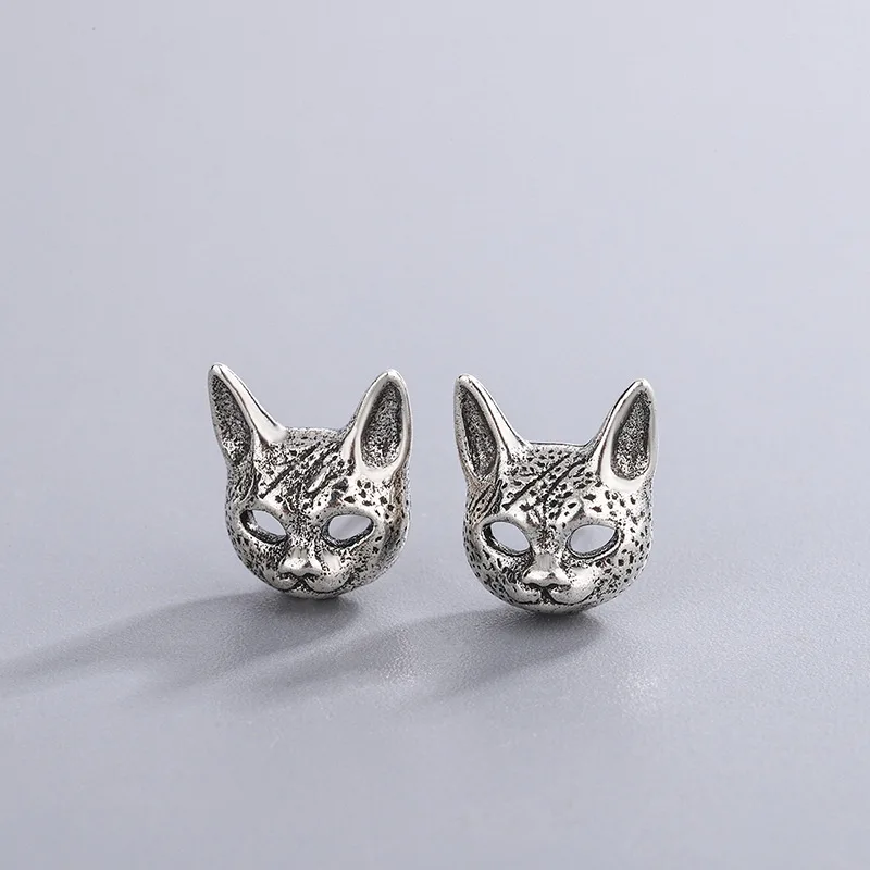 

Vintage Silver Plated Sphink Cat Stud Earrings for Men Women Punk Cat Earrings Gothic Cool Earrings Unisex Jewelry Party Earring