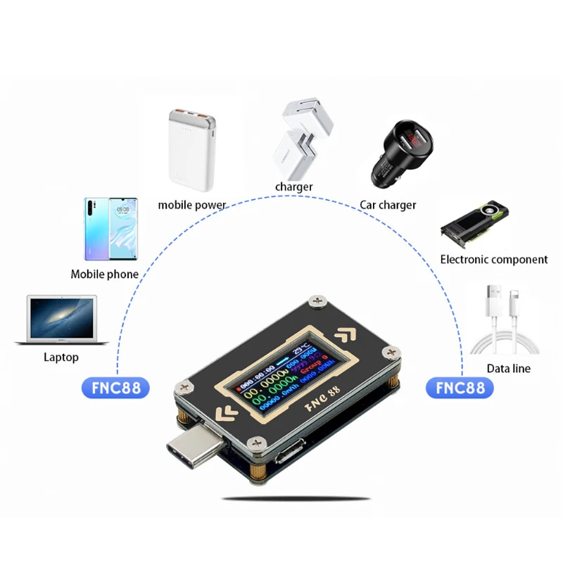 Цветной экран PD быстрой зарядки Обнаружение типа-C Вольтметр и амперметр Емкость Тестер измерения температуры ON.