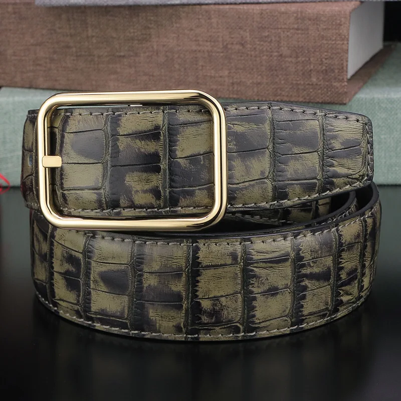 

High-quality Men's Belt Trendy Casual Pin Buckle Atmospheric Crocodile Pattern Two-layer Cowhide Leather Simple Fashion Belt