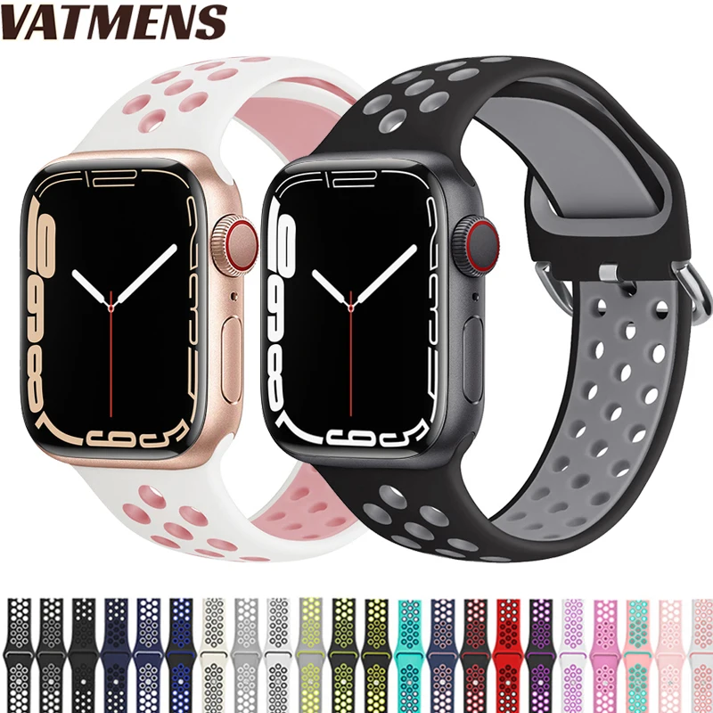 

Ремешок силиконовый для Apple Watch, Воздухопроницаемый браслет для iWatch series 3 6 5 4 SE 7, 45 мм 41 мм 44 мм 40 мм 42/38 мм
