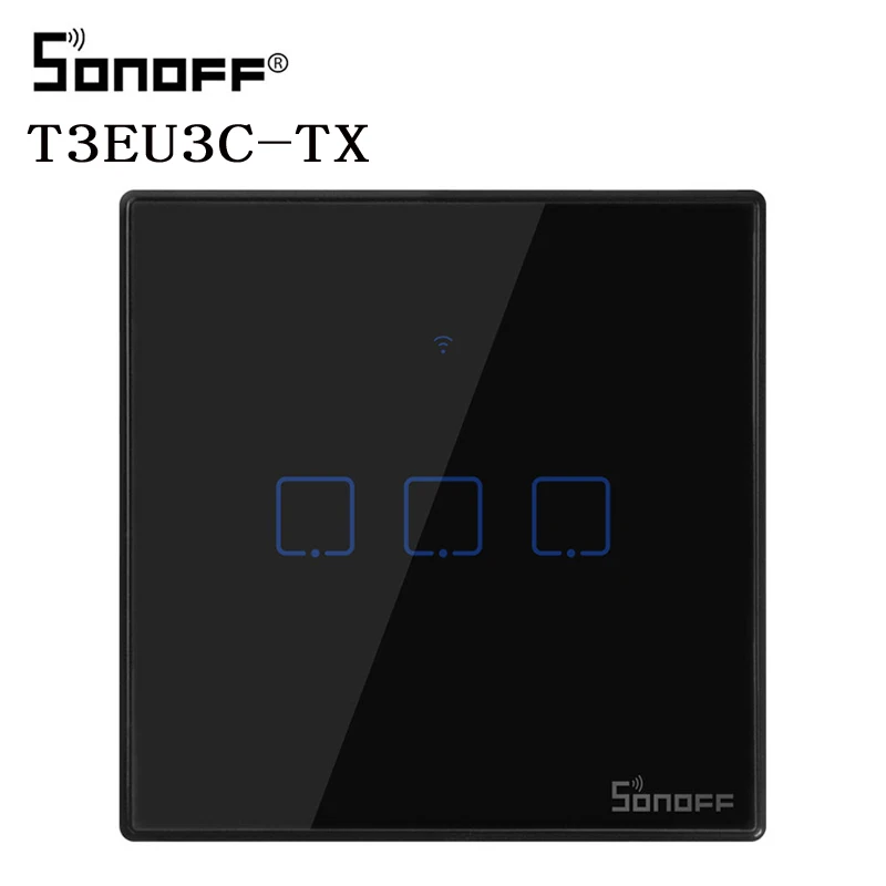 Интеллектуальный выключатель света Sonoff TX T2/T3 EU/UK Smart WiFi RF 433/приложение/сенсорное управление настенный выключатель света 1/2/3 Gang 86 Тип настенный сенсорный переключатель умный дом пульт дистанционного управления - Комплект: T3 EU 3 gang