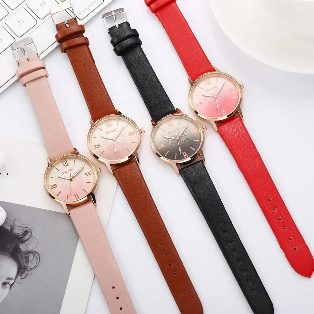 

Butterfly Embroidery Women Watches Gradient Color Design Ladies Watch Fashion Casual Leather Band Quartz Wristwatch reloj mujer