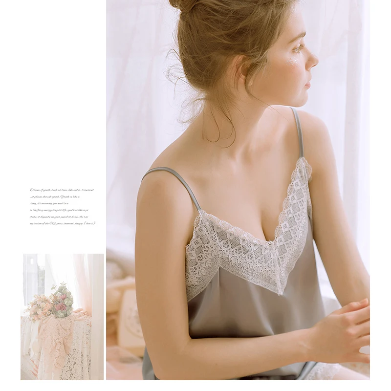 Новинка женские шелковые спагетти топ на бретелях + шорты комплект для сна v