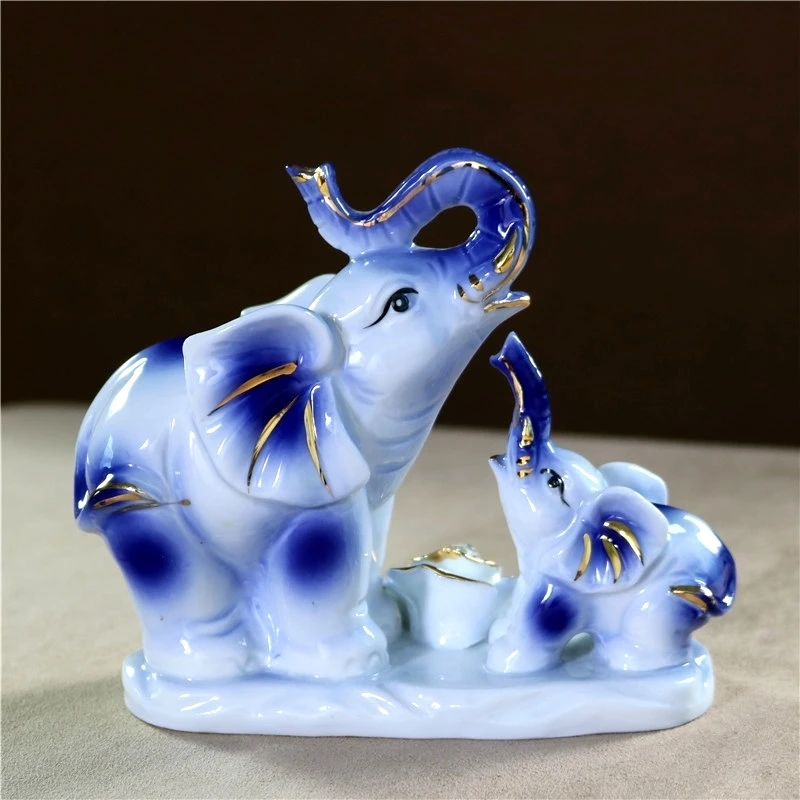 Керамическая миниатюрная фарфоровая фигурка слона для мамы и ребенка украшение