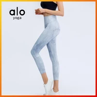alo yoga womens leggings sexy camouflage tie dye yoga pants high waist tight fitting hip lifting fitness running cropped pants