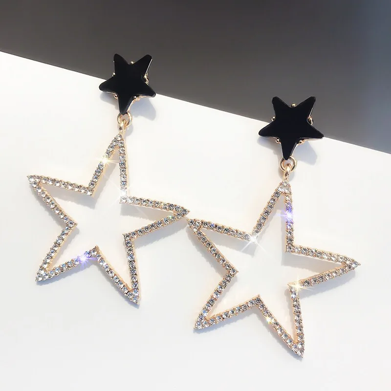 

2020 new personality exaggerated pentagram earrings female Korean temperament long pendant wild personality earrings wholesale