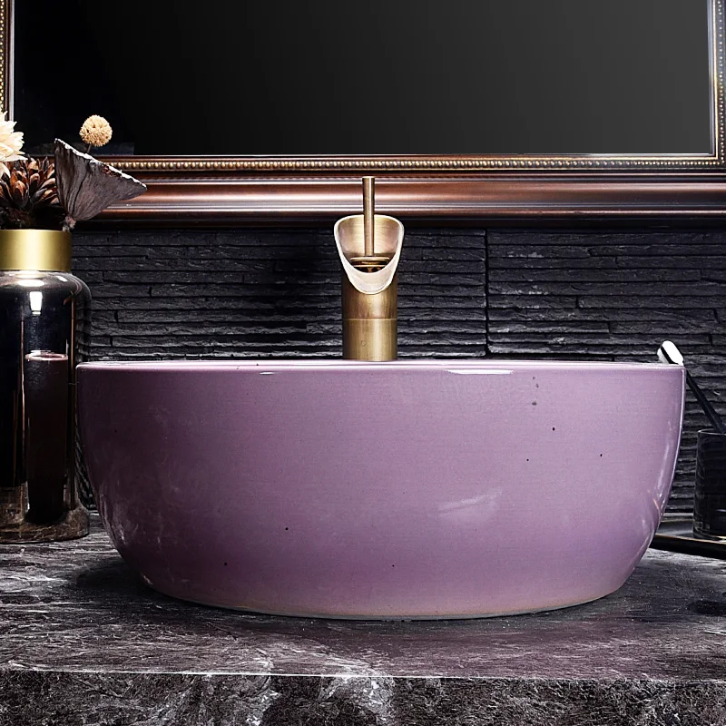 Раковина фиолетового цвета для ванной комнаты искусственная раковина