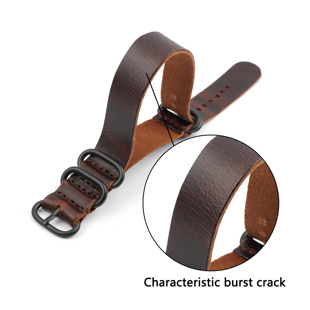 Onthelevel Leather Long Strap 20mm 22mm Long Watch Band Black Buckle Burst Crack Pattern Handmade Watch Accessories #D