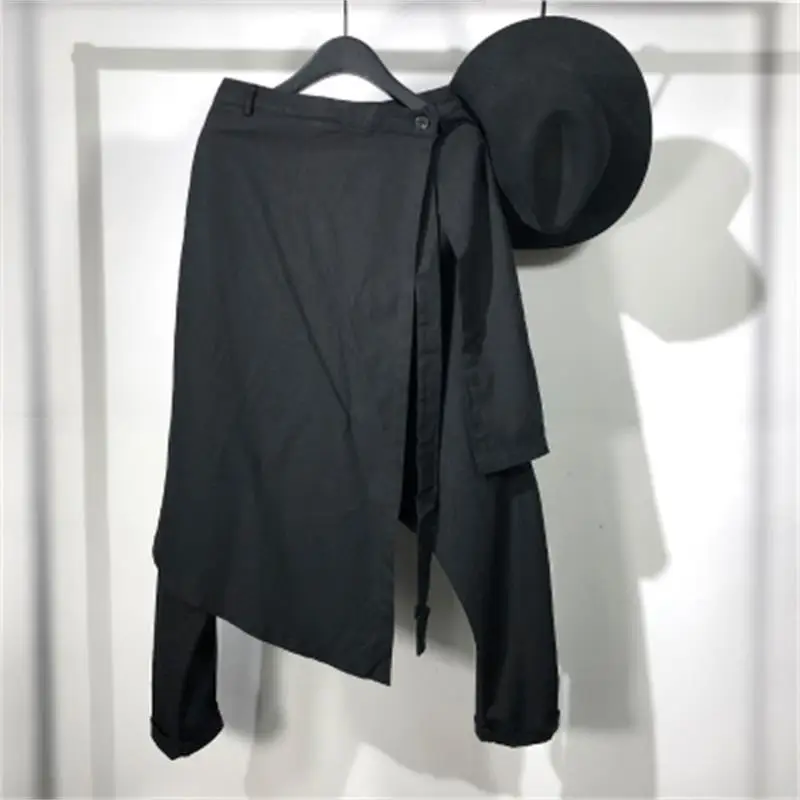 Юбка-брюки Мужская Асимметричная ассиметричные штаны из хлопка и льна с