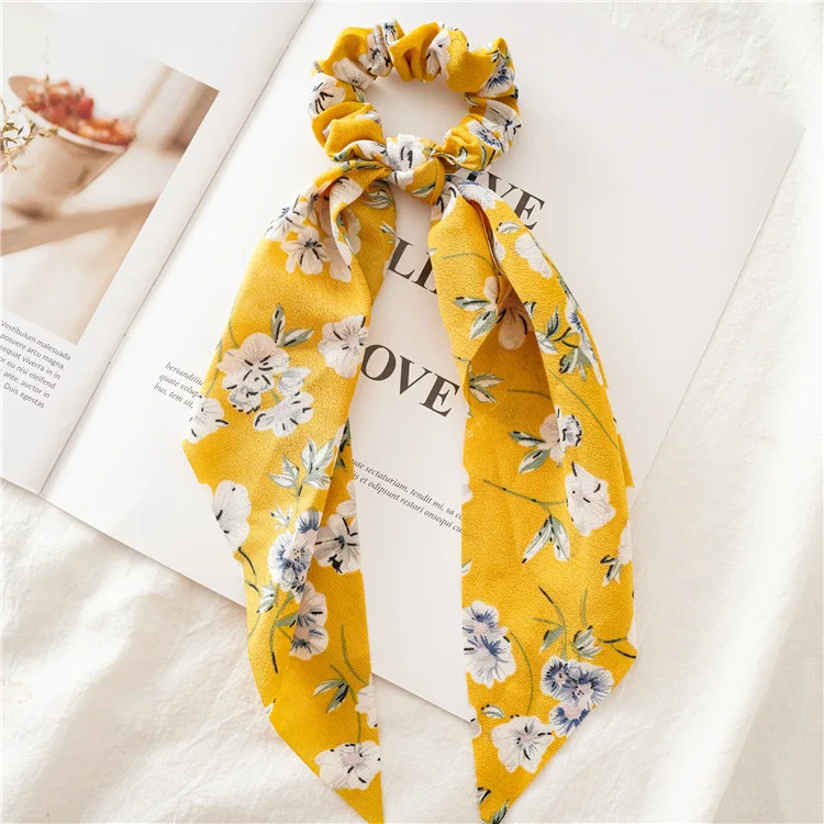 New Fashion Sweet Scrunchie Women Ribbon Elastic Hair Bands Print Dots Bow Scarf Hair Rubber Ropes Girls Hair Accessories