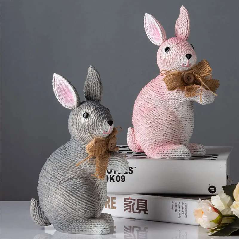 

Creative Rabbit Figurines Home Decoration Accessories Resin Animal Miniature Model Children Bedside Decoration Ornaments Gifts