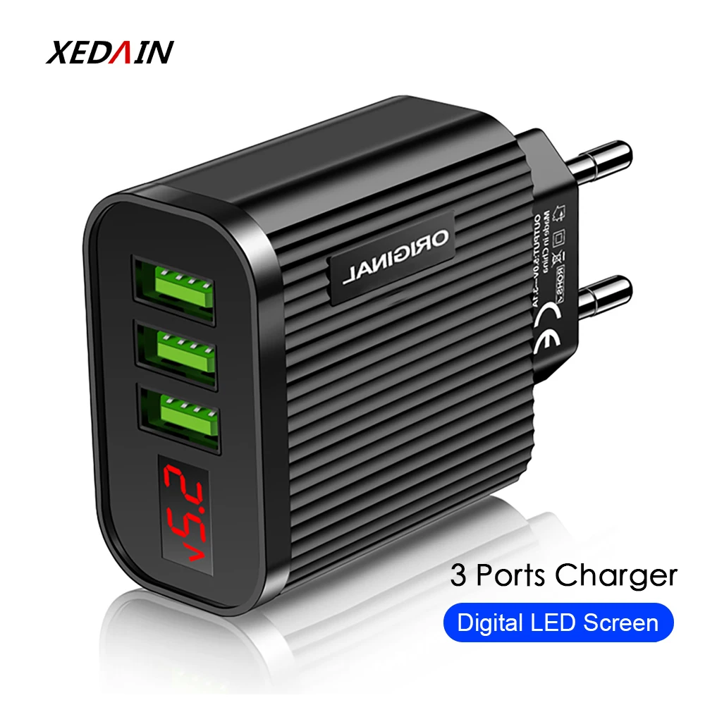3 порта USB для мобильного телефона зарядное устройство LED дисплей розетки ЕС 5В 3A