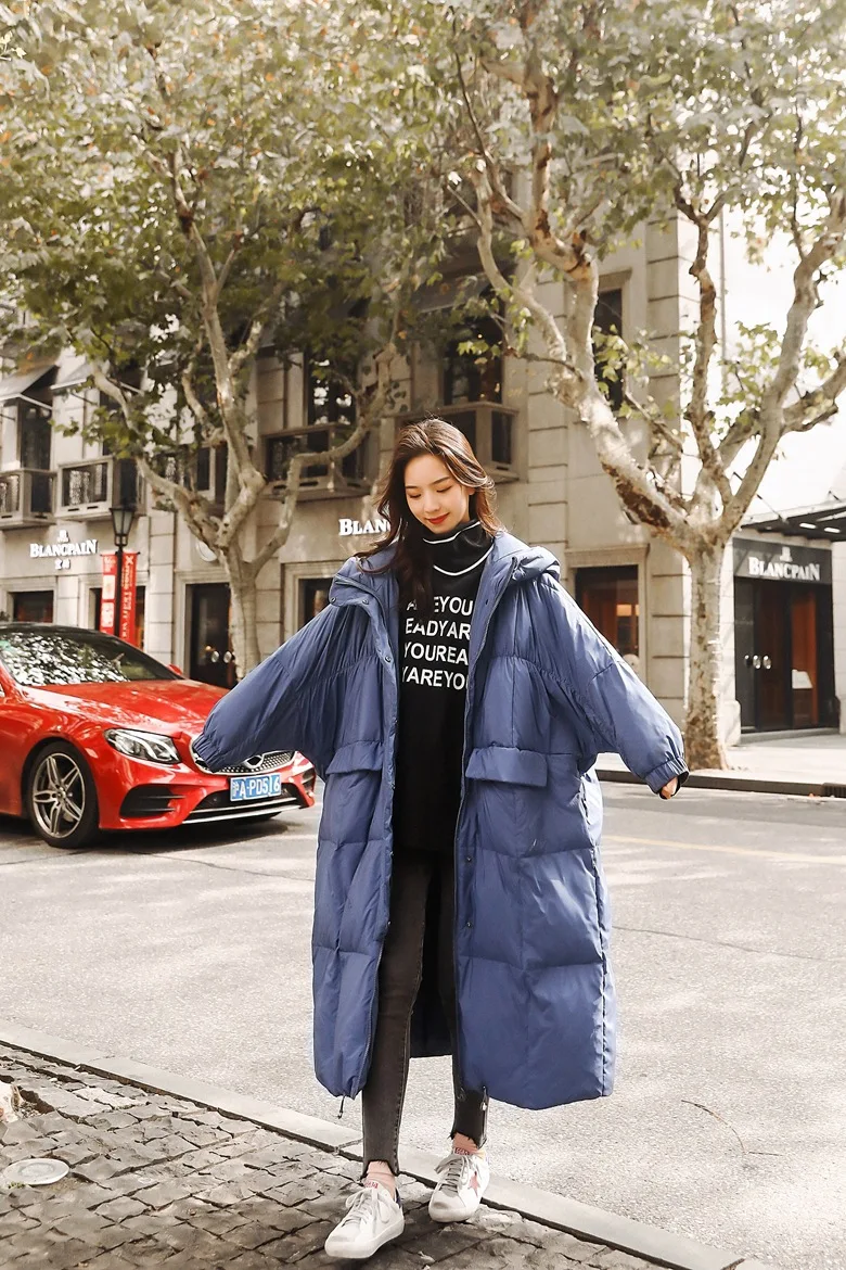 Photo Shoot Winter New Style Korean-style WOMEN'S Wear Retro Laziness over-the-Knee Long Loose Cotton Coat Hooded Cotton-pa