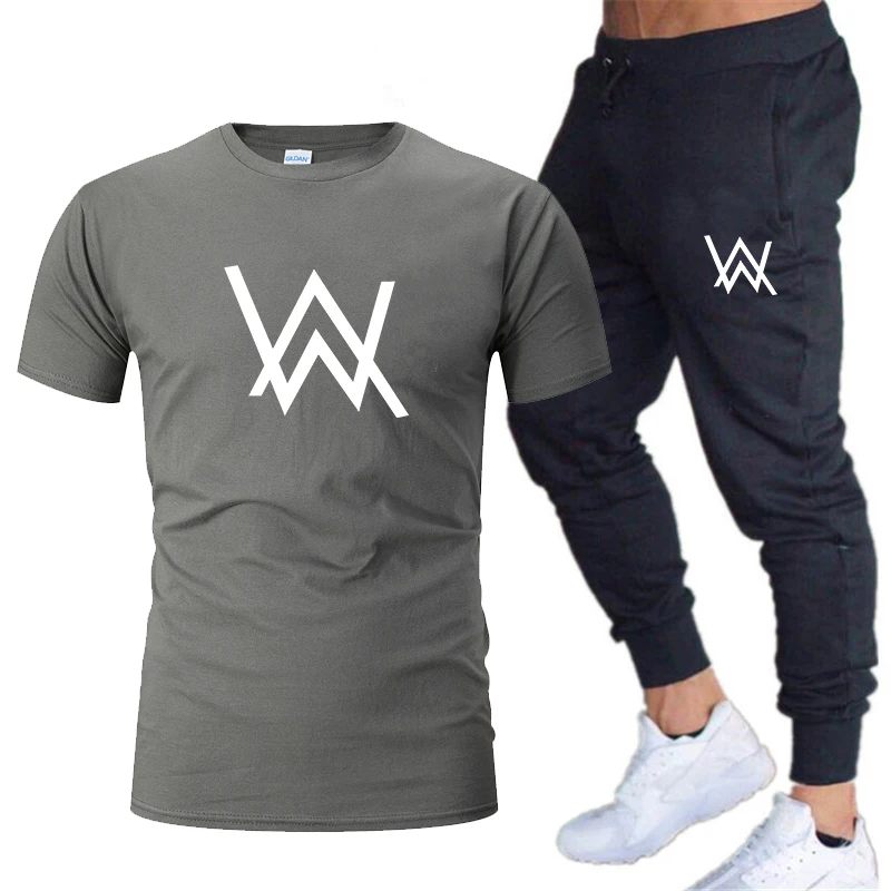 

Men's new brand sportswear suit pure cotton fast drying gym running suit fashion short sleeve T-shirt + trousers Harajuku