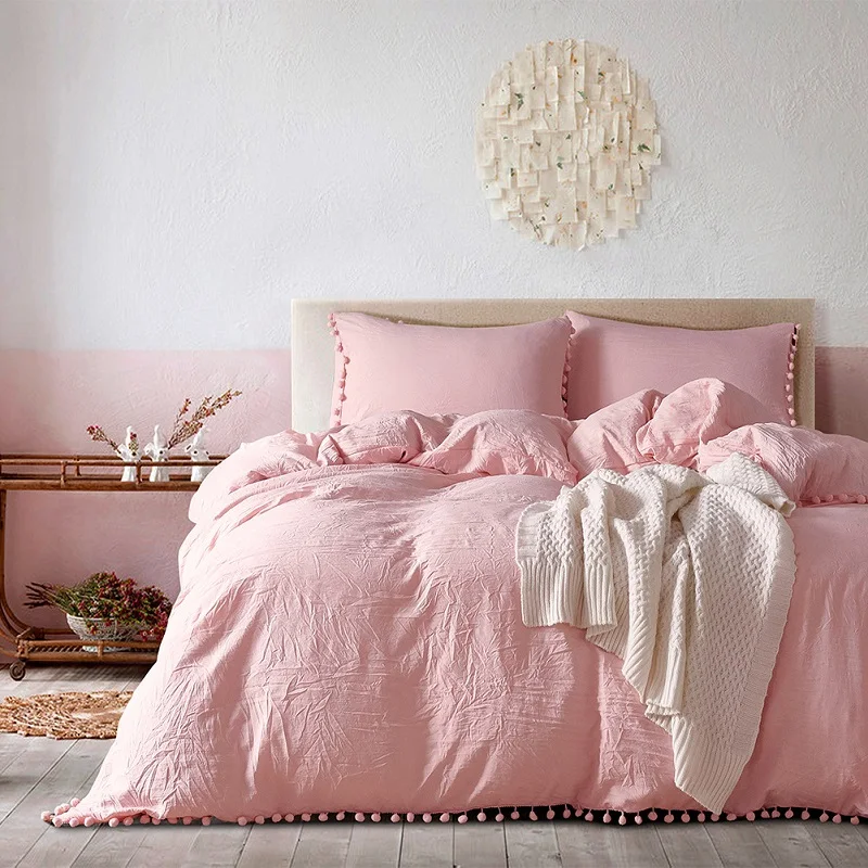 

40 Pink Bedding Sets with Small Ball Microfiber Fabric Twin Double Queen King Duvet Cover Pillowcase Comfortable Home Textile