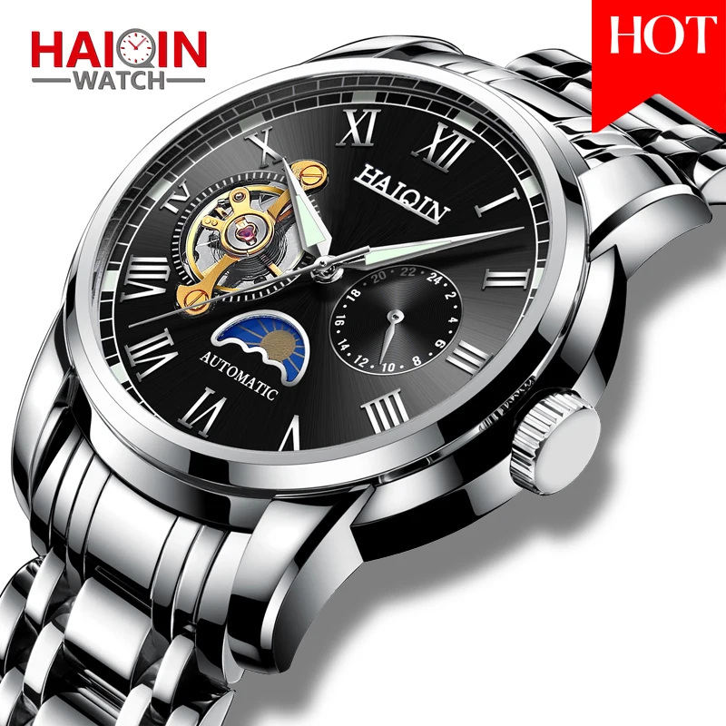Новые HAIQIN механические мужские часы Топ Бренд роскошные повседневные
