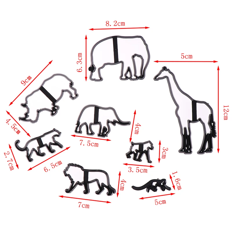 8Pcs Animal Cookie Cutter Plastic Elephant Lion Giraffe Leopard Fondant Safari Silhouette Cake Mold Decorating Tools | Дом и сад