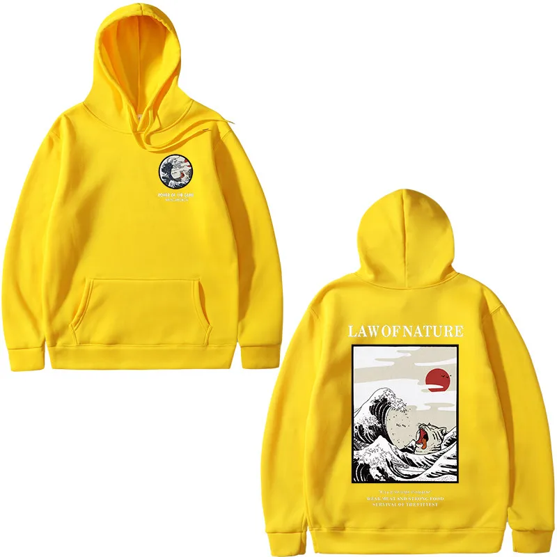 yellow 2 Винтовые манжеты с капюшоном несколько стилей японский Забавный Кот толстовки с капюшоном с волнистым рисунком Толстовка уличная одежда худи в стиле хип-хоп для мужчин - Цвет: yellow 2