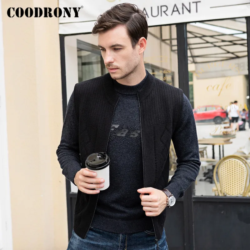 COODRONY брендовый мужской кардиган из мериносовой шерсти свитер жилет без рукавов
