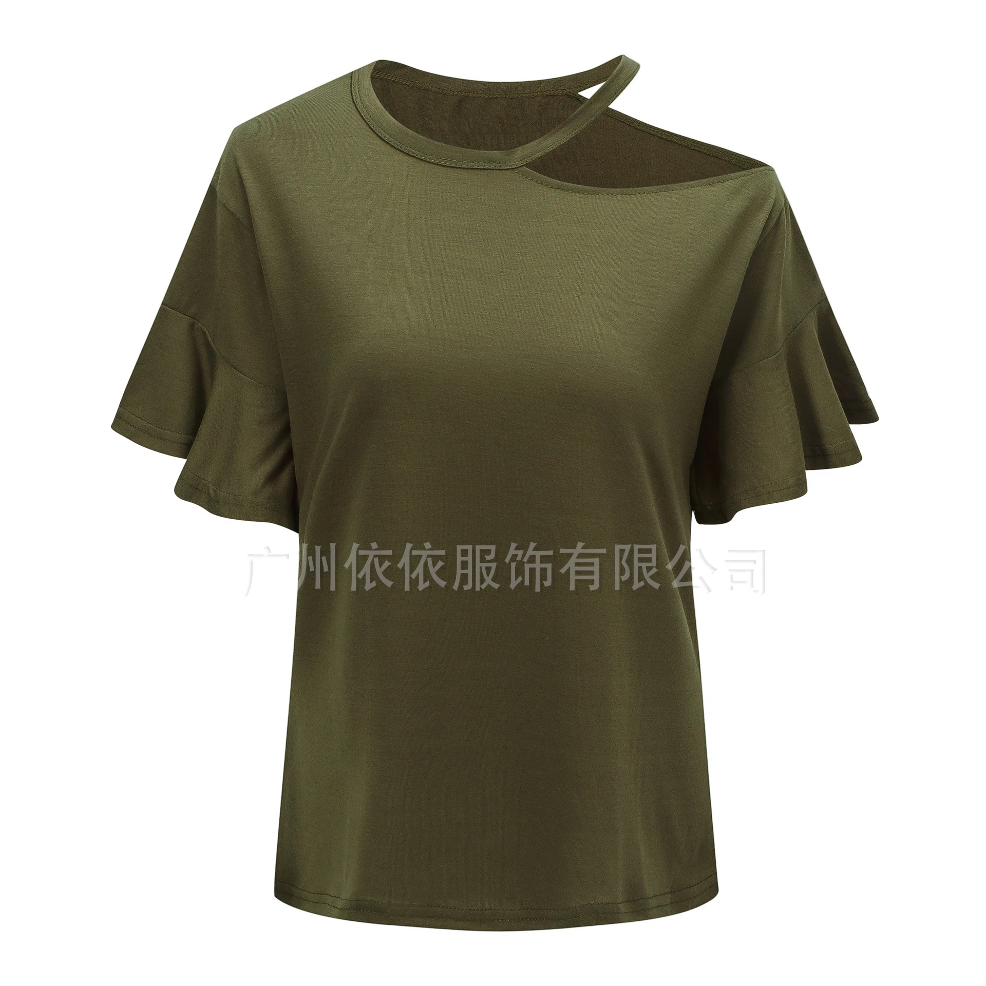 

Summer new style European and American explosions T-shirt Solid color hanging neck strapless short sleeve