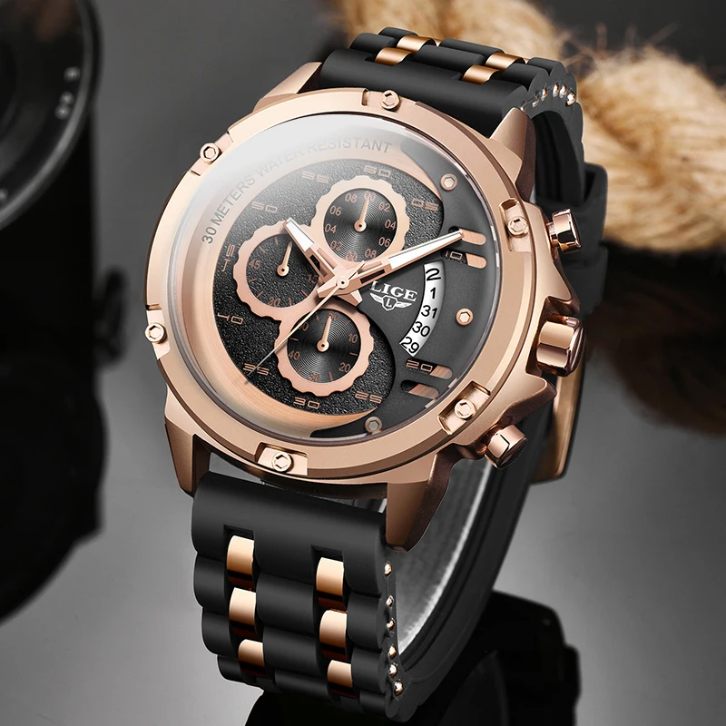 Часы LIGE мужские модные водонепроницаемые кварцевые наручные лучший бренд люкс