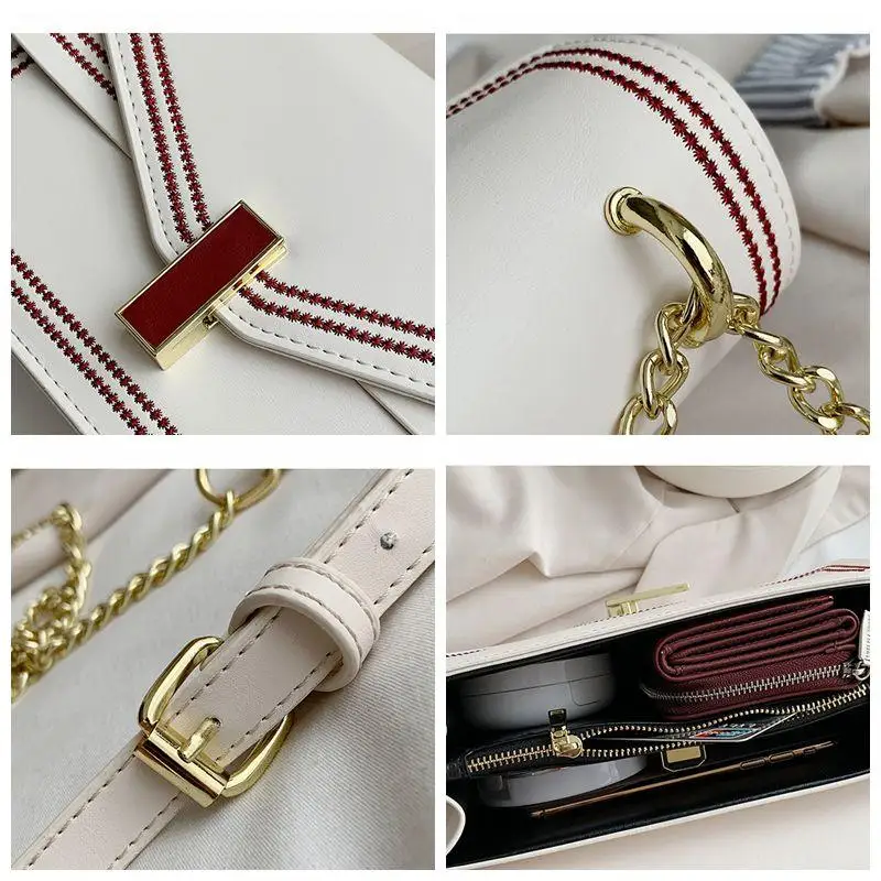 

Embroidery Thread Chain Shoulder Messenger Bag woman Design Lock Crossbody Bags for women Square Small Handbags Women's bag 2021