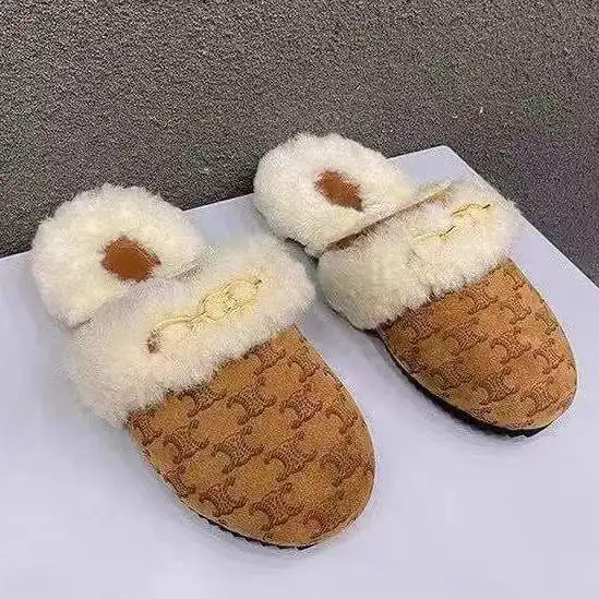 

Новинка сезона осень-зима 2022, тапочки из плоской овечьей шерсти Ah brother с абзакциональной аркой триумфа, меховые шлепанцы на толстой подошве, ...