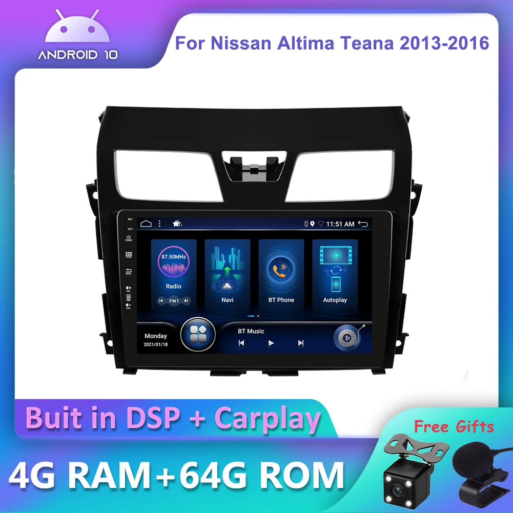 

Bosion Android 10.0 DSP CarPlay Car DVD Radio Multimedia Player For Altima Teana 2013 2014 2015 2016 2 din GPS Navigation DSP