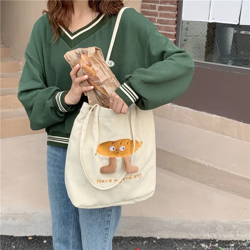 

Симпатичная Женская Вельветовая сумка на плечо Cartton, женские многоразовые повседневные сумки для покупок, простые дорожные женские сумки д...