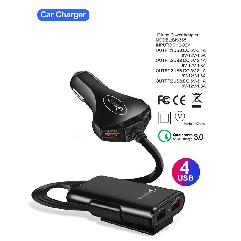 Быстрая зарядка QC3.0 автомобильное зарядное устройство 3 0 4 порта быстрое USB для