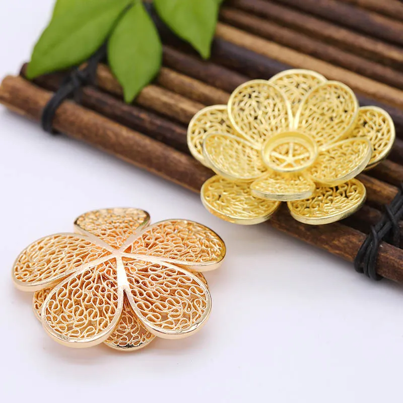 10 шт. Латунные Литые 3D Цветы 9 мм камень Кабошоны основа амулеты качество Золото