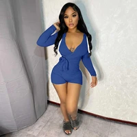 solid sporty casual short rompers women bodysuits drawstring hooded long sleeve playsuit active wear workout skinny jumpsuits