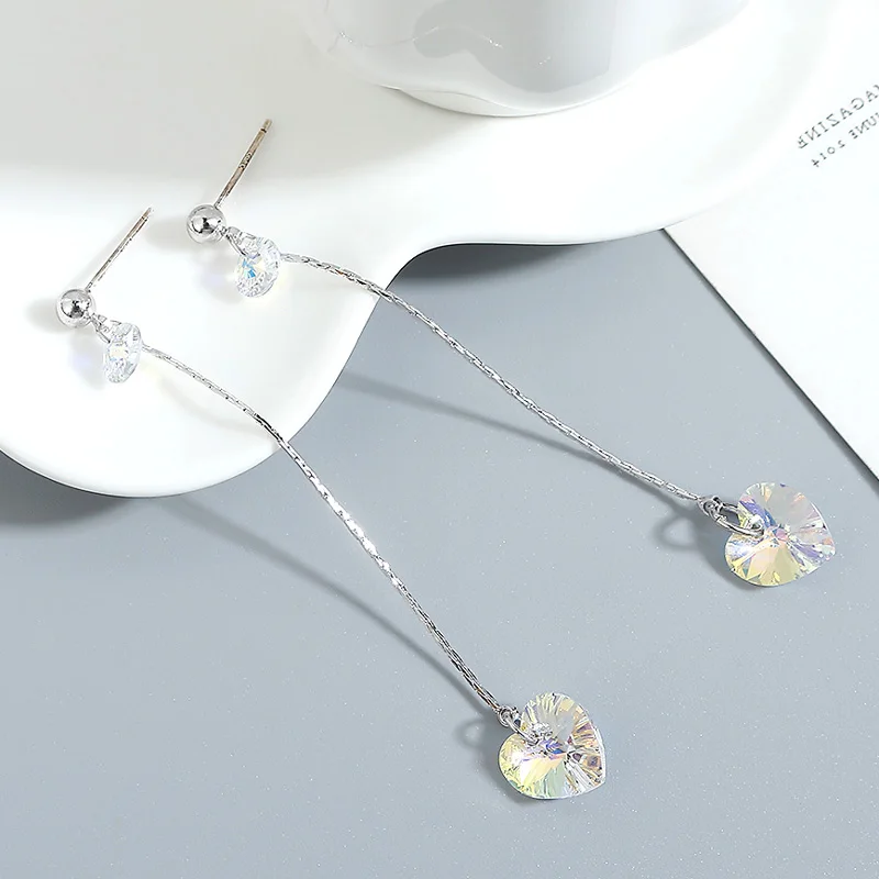 Новые милые австрийские серьги-подвески с кристаллами в виде сердца для женщин