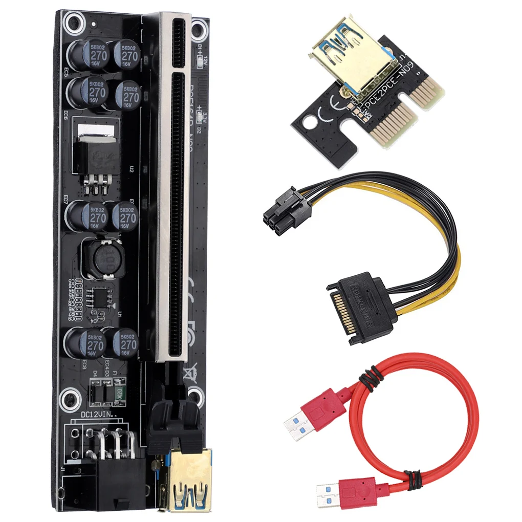 

Райзер-карта VER009S Plus PCI-E, 10 шт., адаптер 009s PCI Express, Molex 6Pin SATA на USB 3,0, 1X 16X удлинитель для майнинга графического процессора