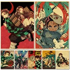 Винтажные постеры Demon Slayer Kimetsu no Yaiba, аниме, настенный художественный ретро-постер, картина, украшение для гостиной, домашний декор