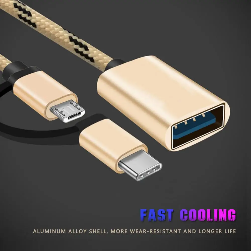 2 в 1 нейлоновый оплетка USB 3 0 OTG адаптер Кабель Micro Type C синхронизации данных для
