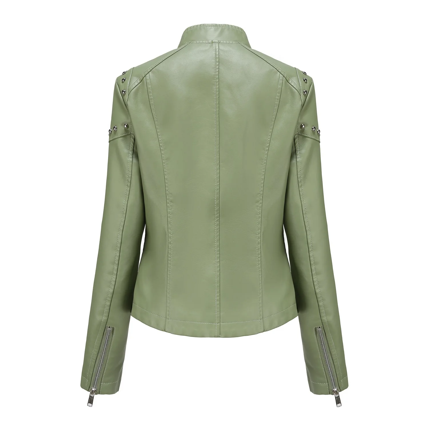 Autumn Women Faux Leather Jacket Casual Slim Soft Pu Motorcycle Punk Leather Coat Female Zipper Rivet Irregular Hem Outerwear