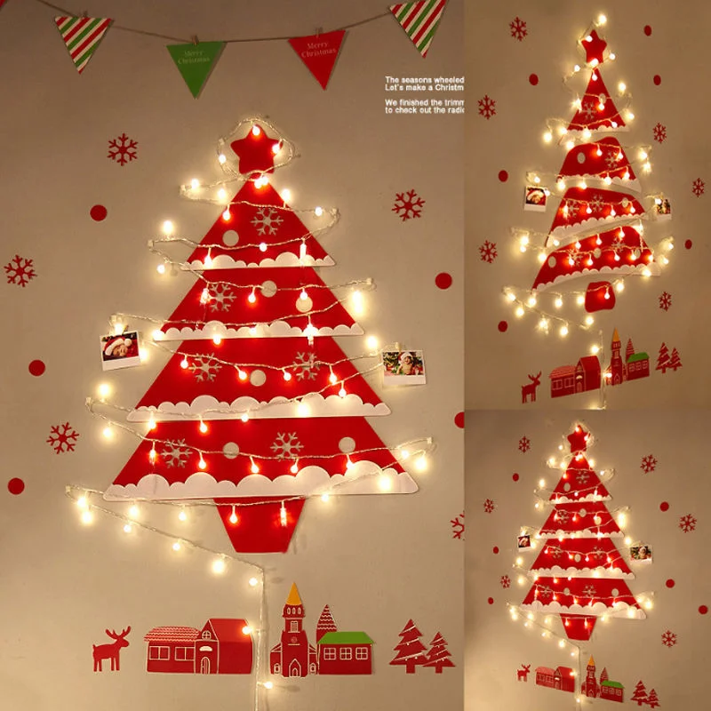 

Наклейки на стену с рождественской елкой, многоразовые фетровые наклейки на окно, в виде Санты, снеговика, с светильник кой, новогодние укра...