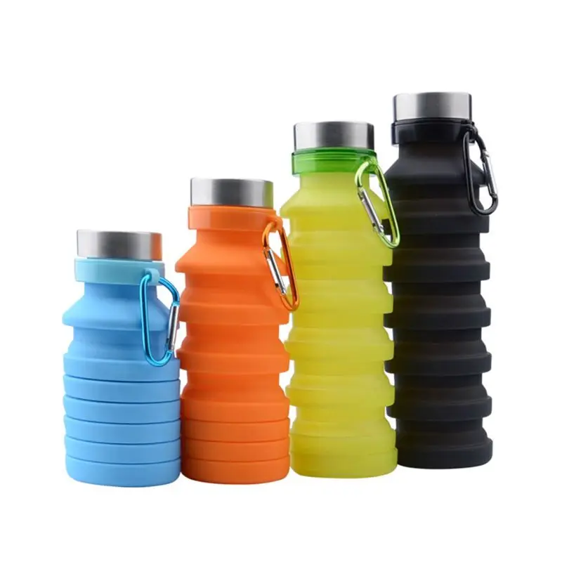 

550ml Silicone Folding Water Cup With Handle Heat Resistant Cover Lid Anti Leakage Outdoor Coffee Cups Retractable Portable