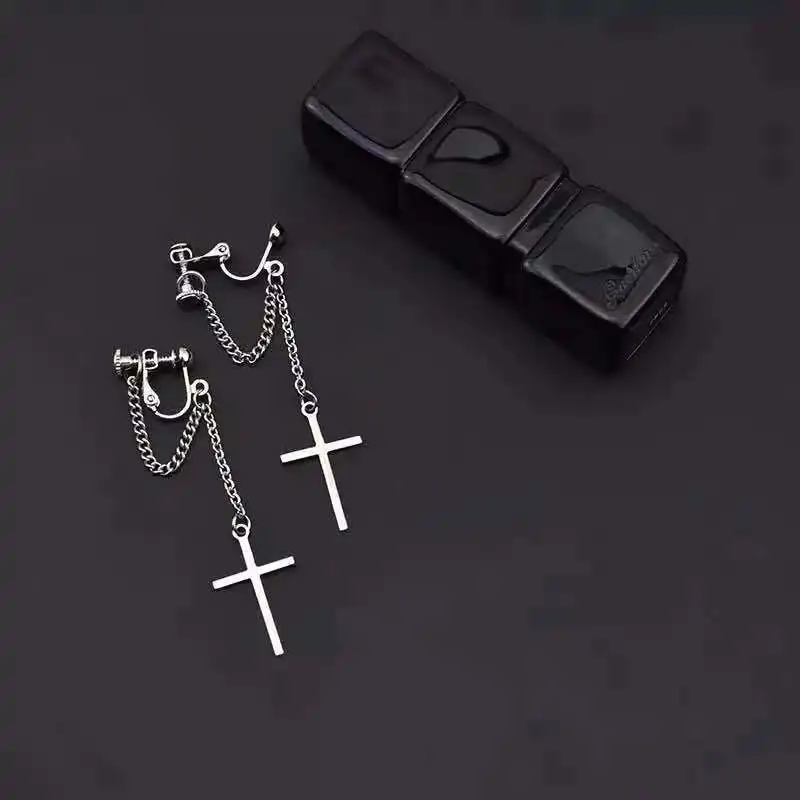 

Cool Stud Earrings Crosses For Girl Chain Pendant Piercing Earring For Women Men Bff Street Hip Hop Korean Fashion Jewelry 2020