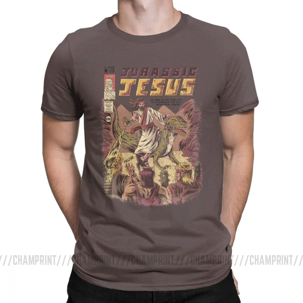 Мужские футболки Jurassic Jesus, японское аниме, манга, футболки, драконы, монстр, ретро топы Games, Harajuku, уличная одежда, футболки - Цвет: Коричневый