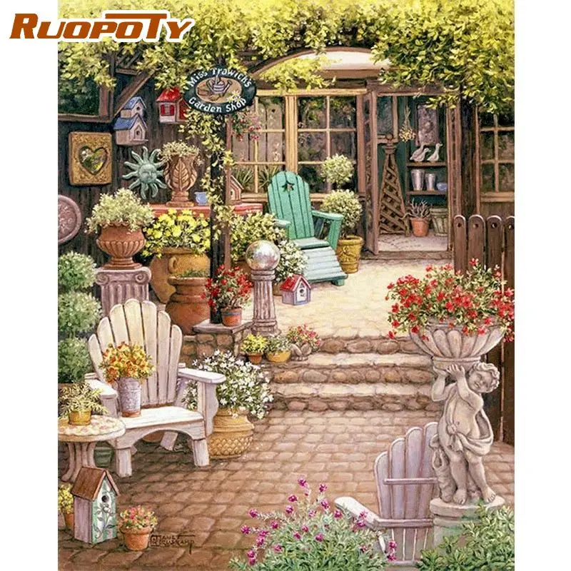 RUOPOTY Рамка Diy Набор для рисования по номерам коттедж двор современный домашний