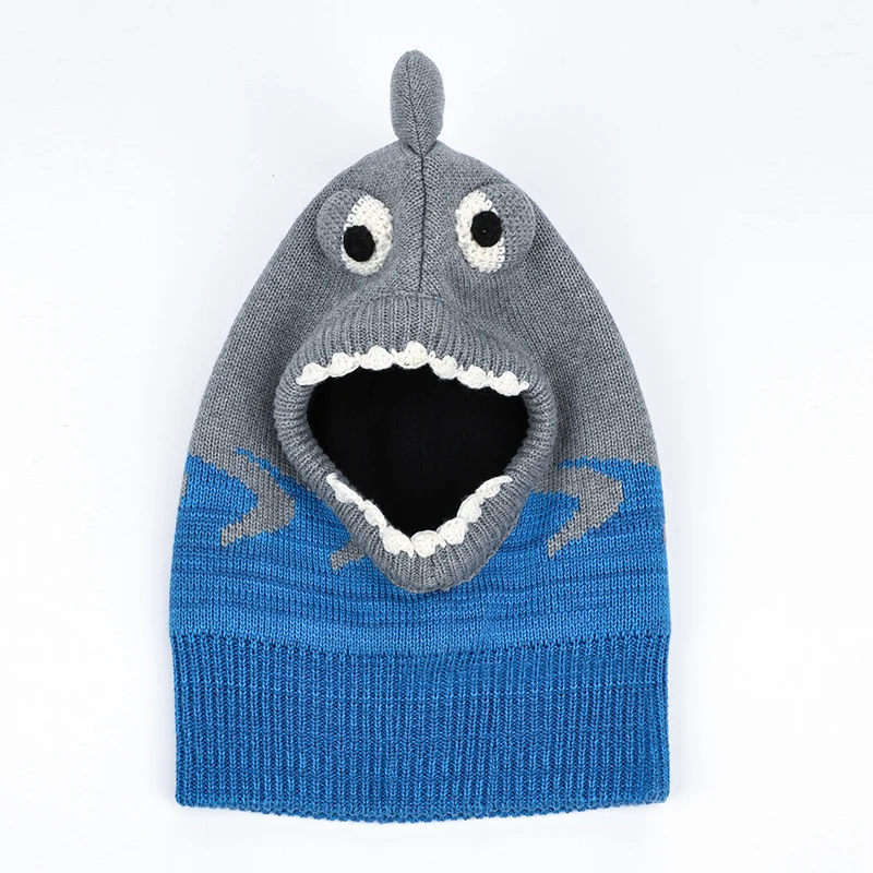 Зимняя шапка шлем вязаная для мальчиков флисовая подкладка детская теплая с